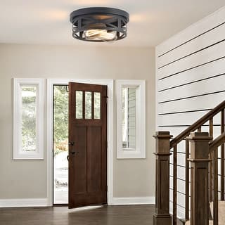 2-Light Black Farmhouse Flush Mount Ceiling Light-1 Pack (Bulbs not included)
