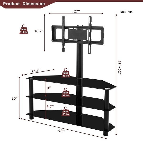 Three tier outlet tv stand glass