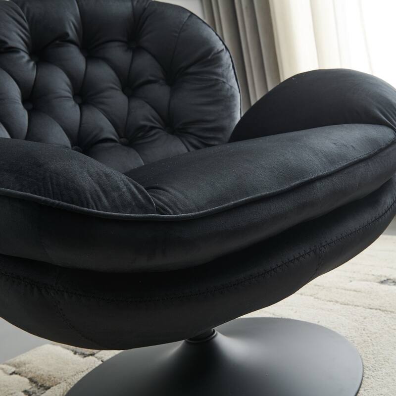 Swivel Leisure Chair Velvet Upholstered Lounge Chair Comfortable Deep Buttons Backrests Chair with Ottoman