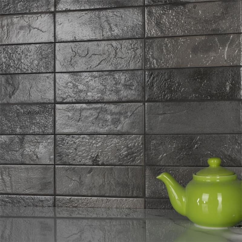 Merola Tile Kings Raku Black 7-7/8" x 15 3/4" Ceramic Wall Tile