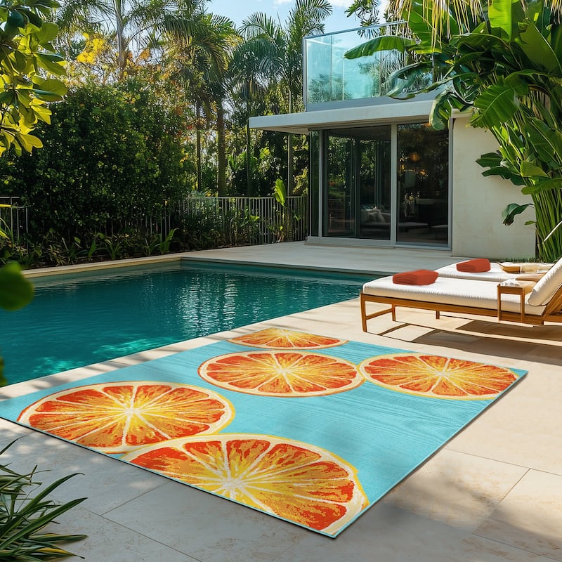 Gertmenian Ziesta Modern Bold Fruit Floral Multicolored UV Protected Polypropylene Flatweave Indoor/ Outdoor Area Rug Collection