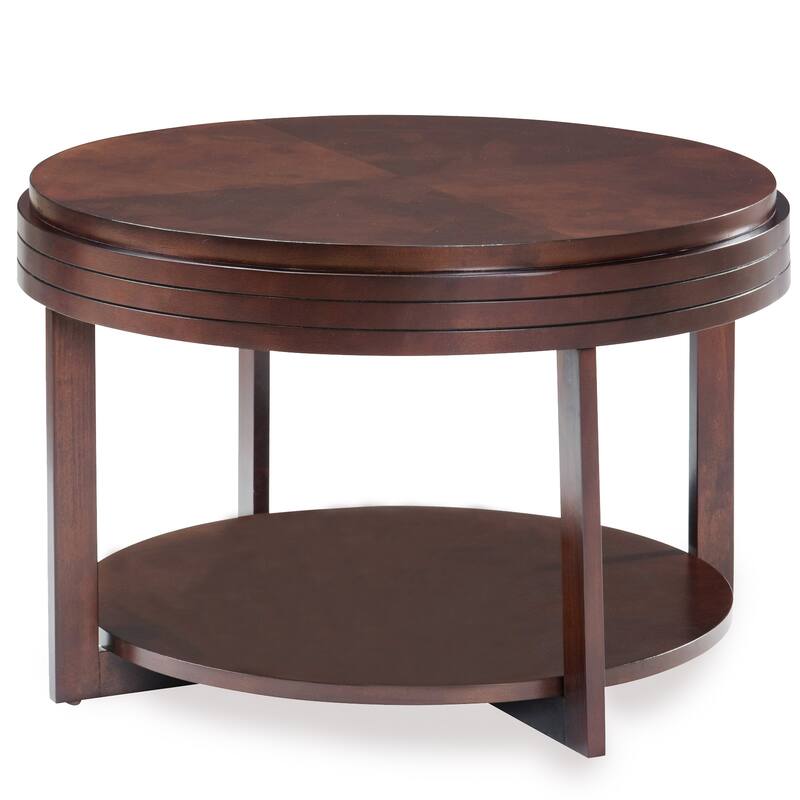 Teo Round Solid Wood Coffee Table with Shelf - Brown