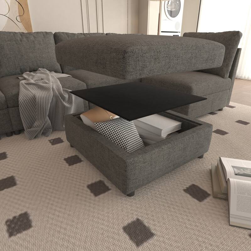 123" U-Shaped Modular 4 Seater Sectional Sofa with Storage Ottomans, Easy Assembly and Transport