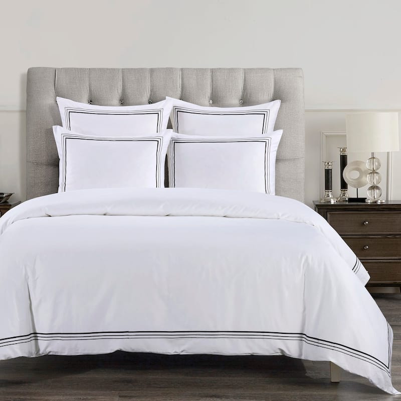HiEnd Accents 100% Cotton Hotel Luxury Embroidered Border Duvet Cover Set, 3PC - Black - King