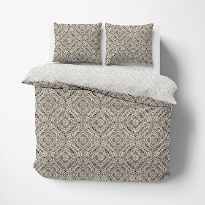 Delara GOTS Certified 100% Organic Cotton Floral Reversible Print Duvet Cover and Sham Set of 2, Brown