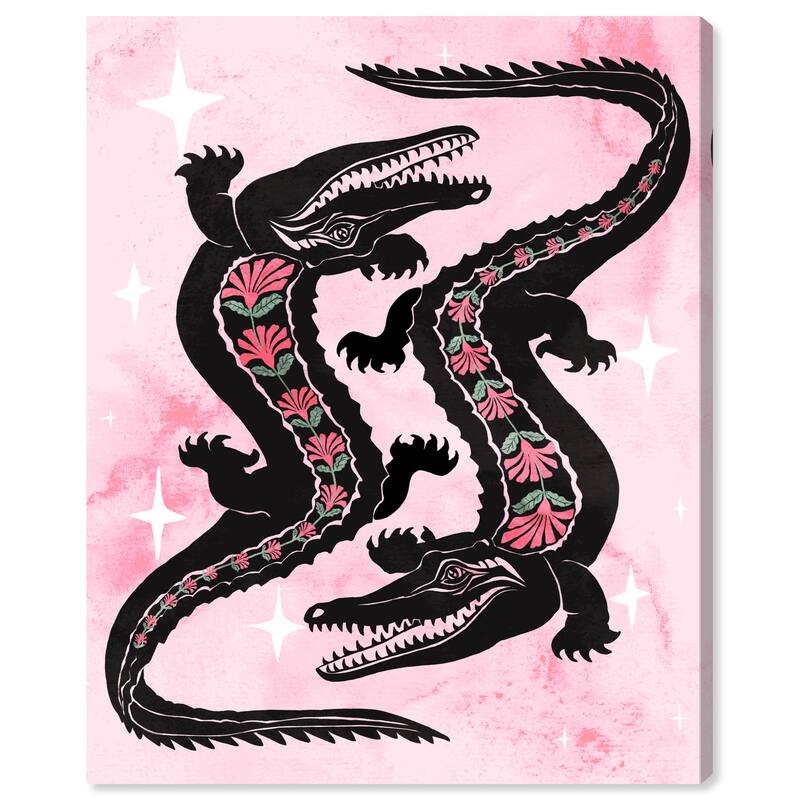Wynwood Studio Canvas Animals Crossing Floral Gators Black and Modern & Contemporary Wall Art Canvas Print