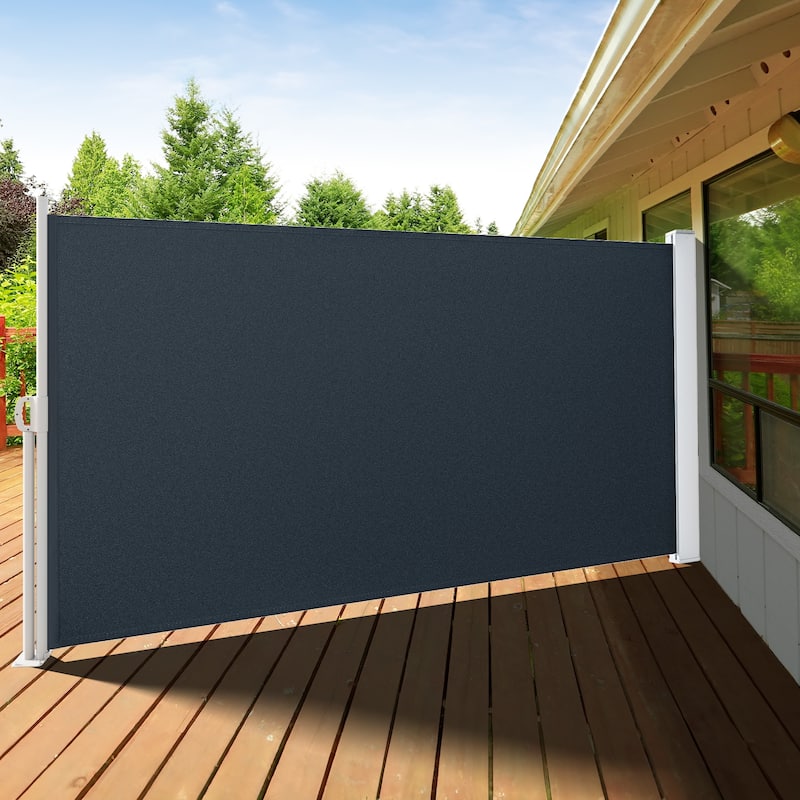 Outdoor Retractable Side Awning Waterproof UV-Resistant Privacy Screen Fence - 5.2*9.8Ft - Grey