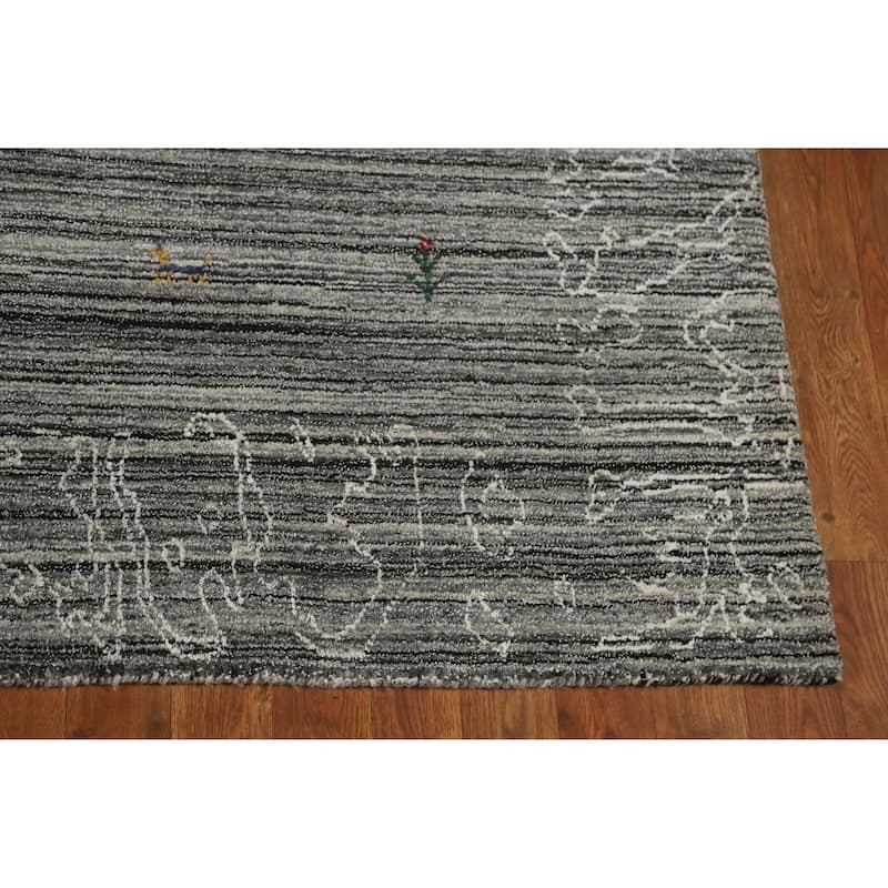 Grey Oriental Gabbeh Indian Area Rug Hand-Knotted Wool Carpet - 5'3" x 7'6"