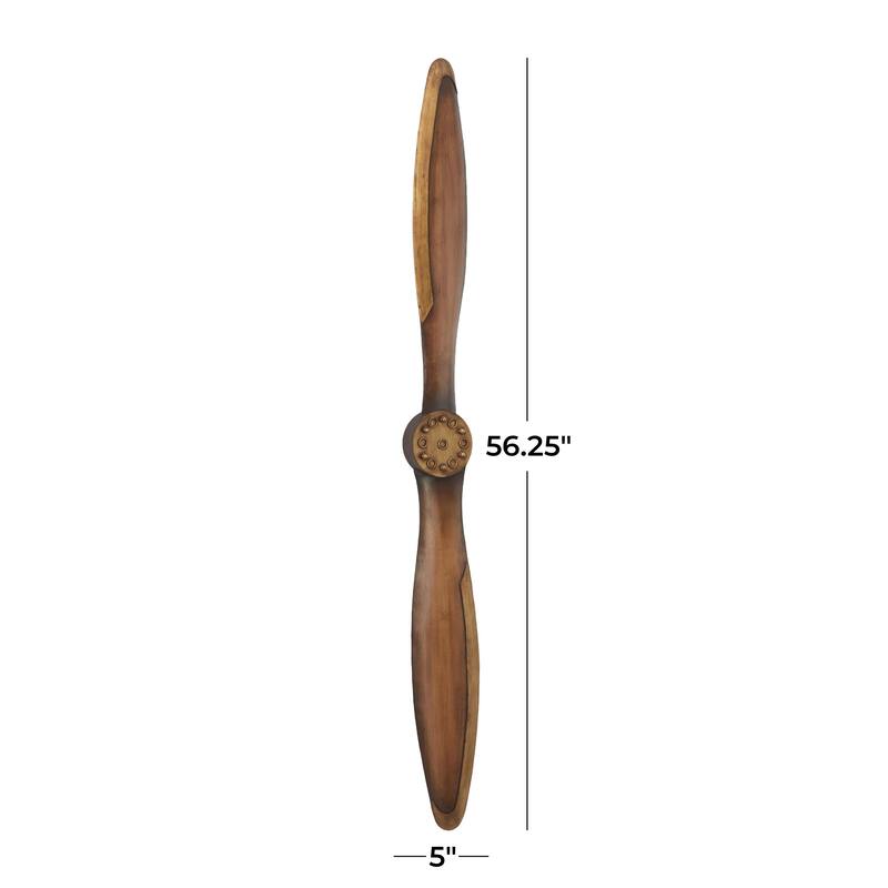 Metal Airplane Propeller Wood Inspired 2 Blade Home Wall Decor with Gold Aviation Detailing - Brown - Roche River Decor