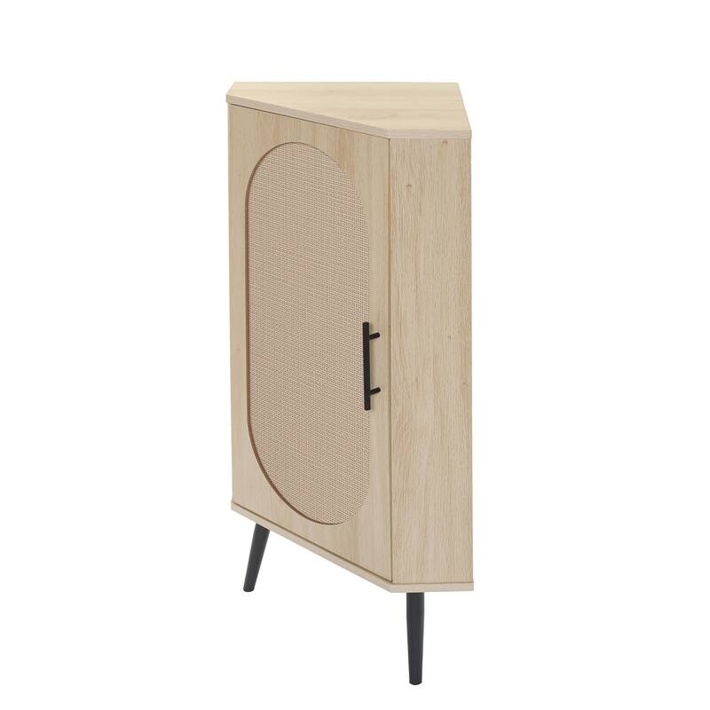 GDFStudio - Modern Rattan Storage Corner Cabinet with Adjustable Shelves