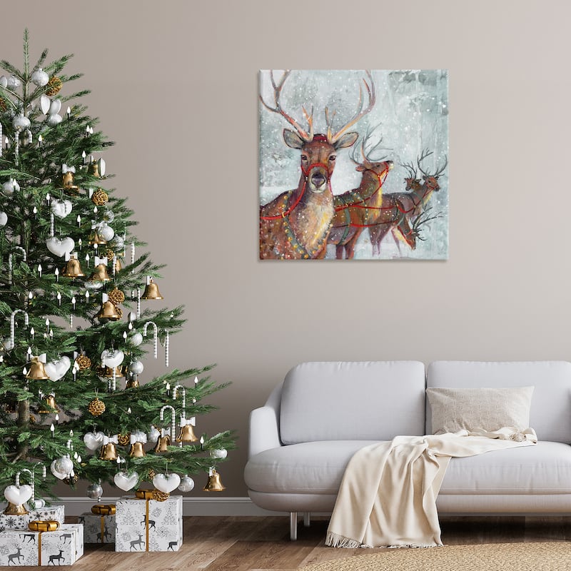 Stupell Winter Reindeer Holiday Landscape Canvas Wall Art by Ruane Manning