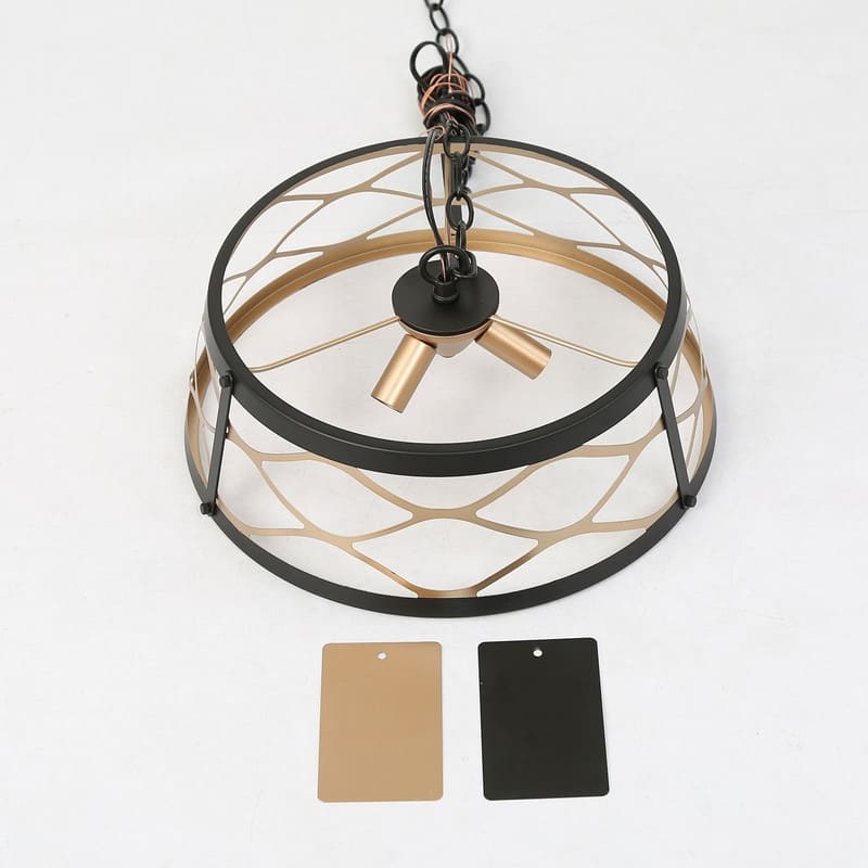 Modern Farmhouse Drum Geometric Chandelier Black Gold Semi-Flush Mount Foyer Ceiling Light - D15.5"x H7"