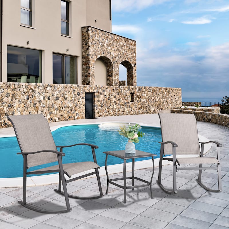 Futzca 3 Piece Outdoor Rocking Bistro Set - N/A - Taupe