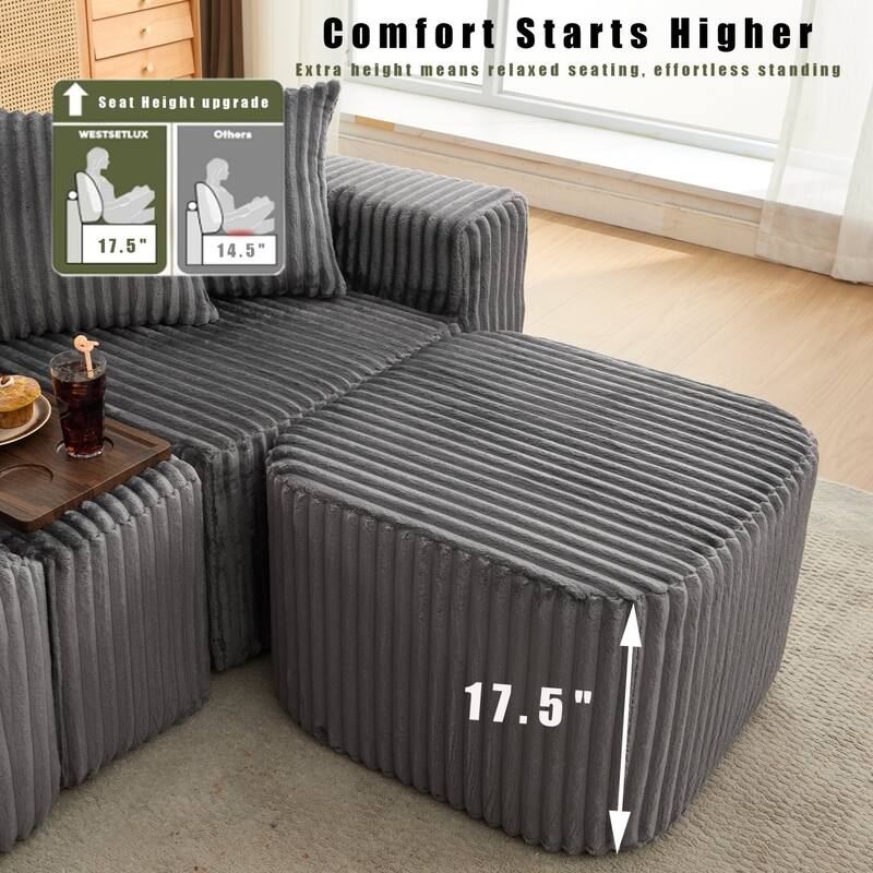 137.5" U-Shaped Sectional Sofa with Coffee Table Board and Ottoman