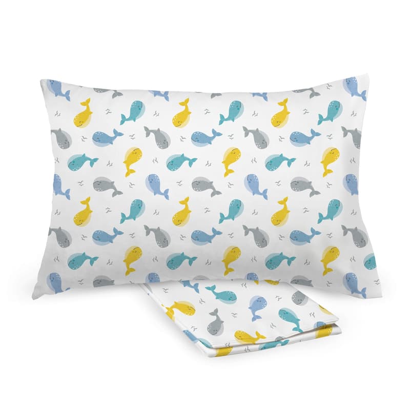 BreathableBaby Cotton Percale Pillowcase, For 13" x 18"/33 x 46 cm Toddler Pillow, Prints (2-Pack) - Whales
