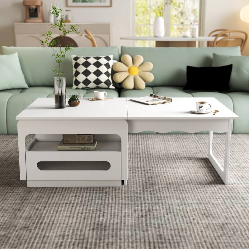 Modern 3 in 1 Transformable Coffee Table with Storage Cabinet and Lift Top, for Living Room and Dining Room