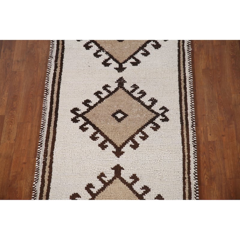 Beige Anatolian Turkish Runner Rug Handmade Wool Carpet - 3'1"x 11'2"