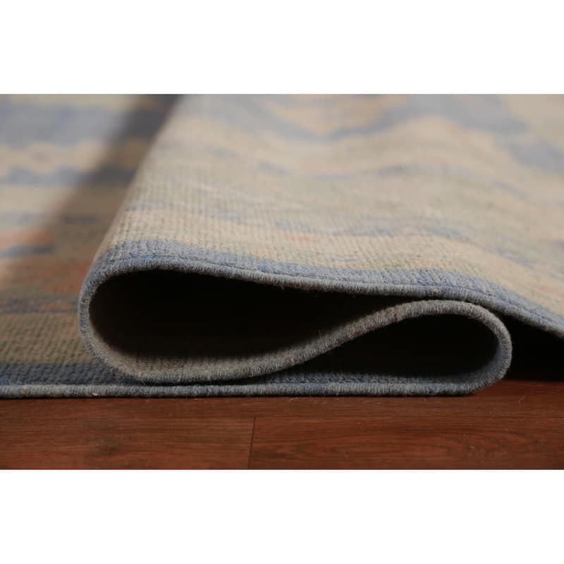 Hand Knotted Oriental 100% Wool Carpet Transitional All-Over Navy Blue & Blues Oushak Area Rug - 14' 11'' X 12' 1''