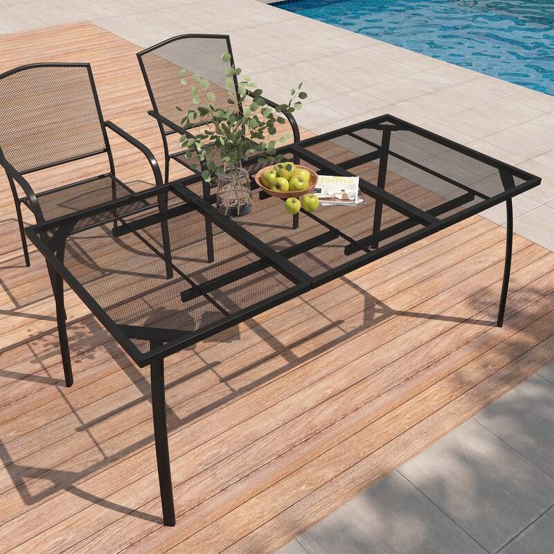 Clihome 65" Patio Steel Rectangular Mesh Dining Table