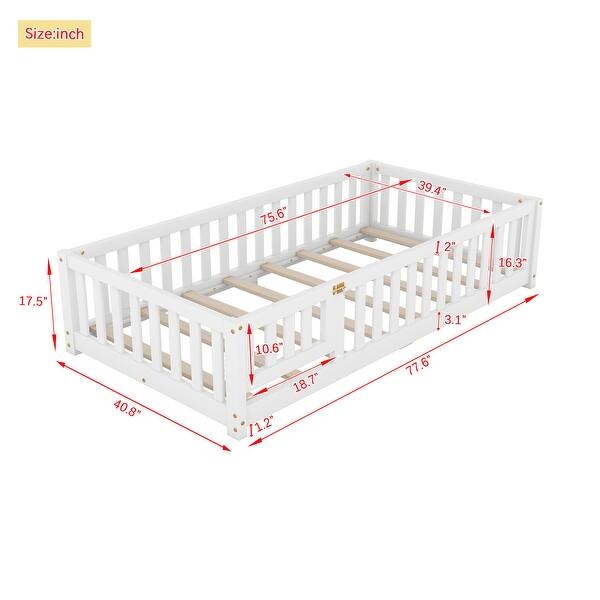 dimension image slide 0 of 4, Twin Size Kids Floor Bed with Guardrails and Door