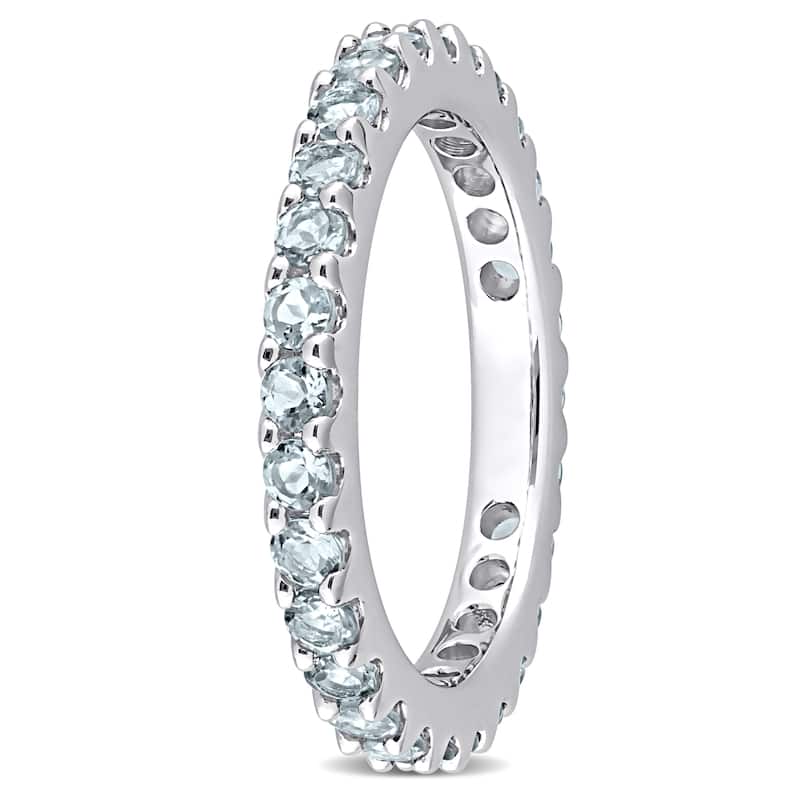 Miadora 7/8ct TGW Aquamarine Eternity Ring in 10k White Gold