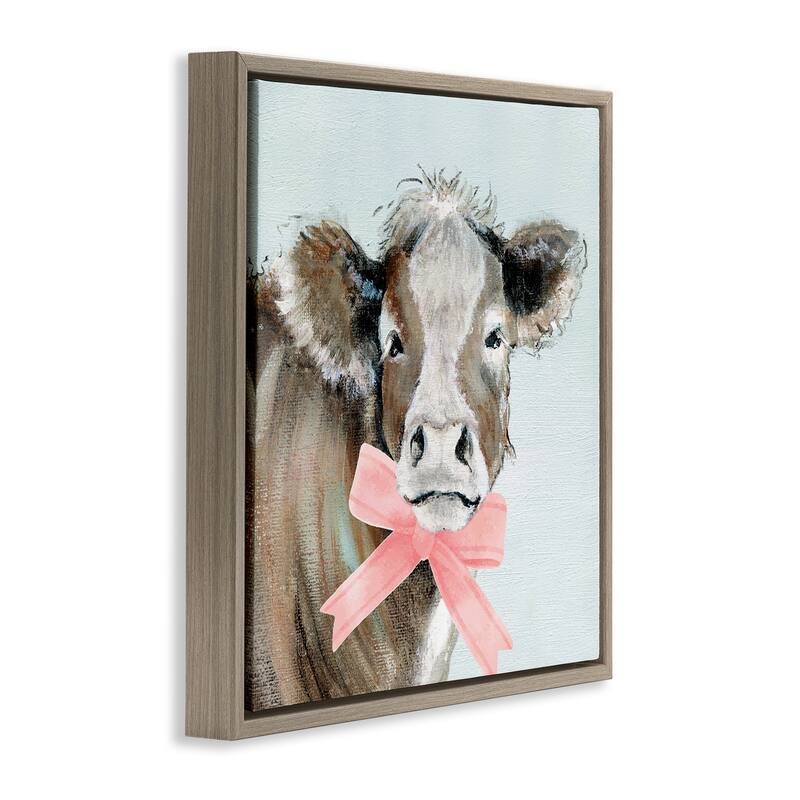 Stupell Cow with Pastel Ribbon Framed Floater Canvas Wall Art Design By Janet Tava