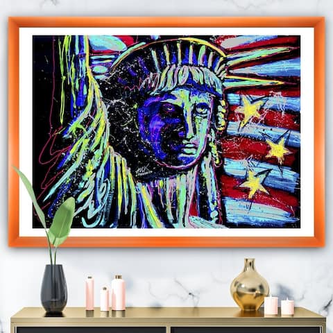 Designart 'Liberty For Prints 001 Touched Neon' Modern & Contemporary Framed Art Print