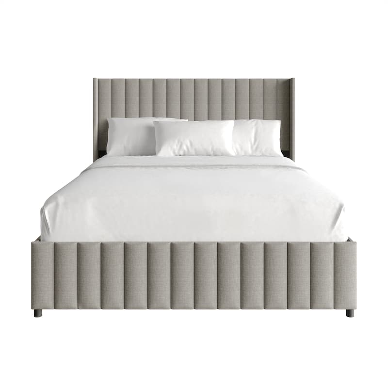 CraftPorch Minimalist Wingback Platform Lift Up Storage Bed - Grey - Queen