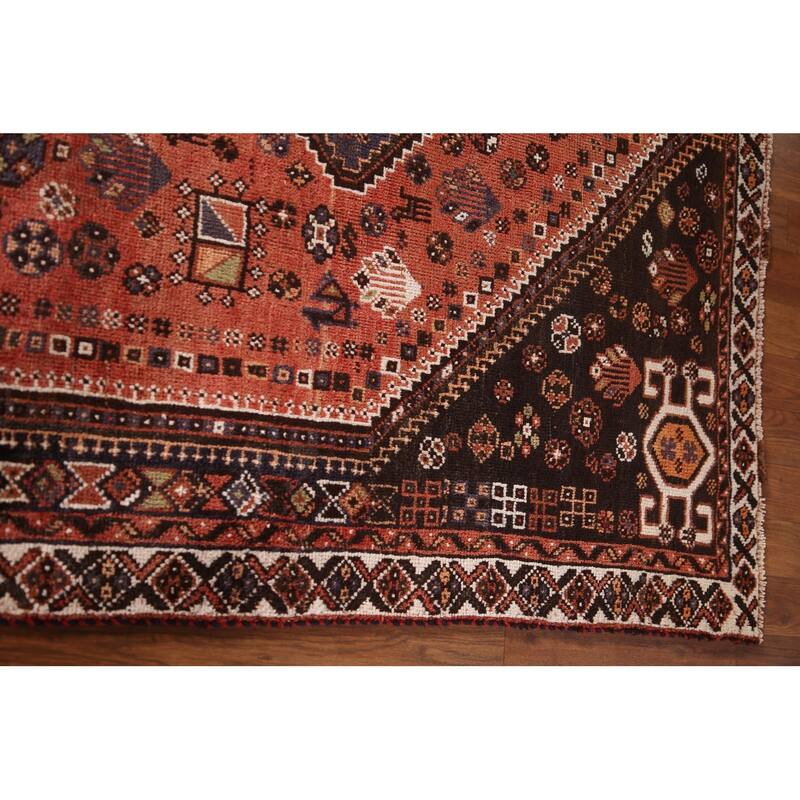 Tribal Qashqai Persian Vintage Area Rug Hand-Knotted Wool Carpet - 5'2"x 7'9"