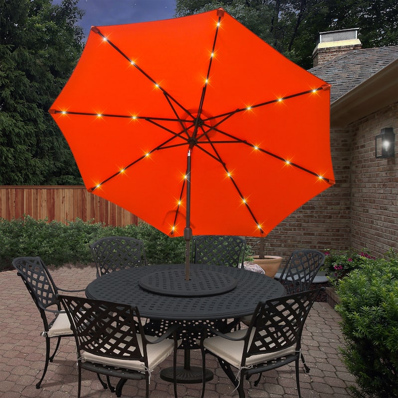 9 ft. Aluminum Market High Quality Solar LED Light Tilt Patio Beach Umbrella