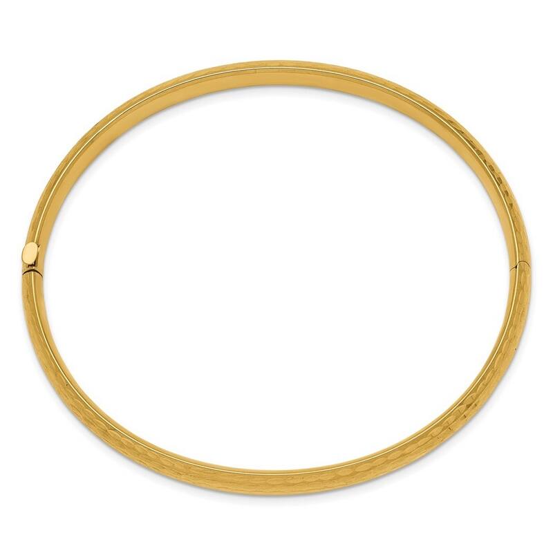 Curata 14k Yellow Gold 6.5mm Sparkle Cut Fancy Hinged Cuff Stackable Bangle Bracelet