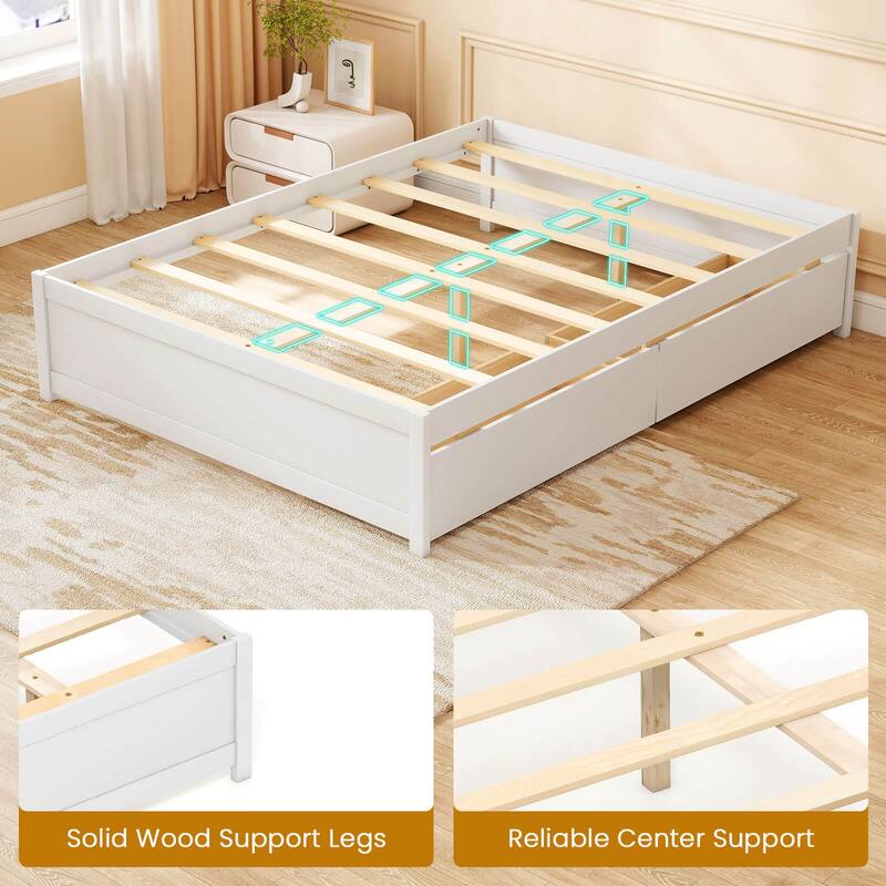Costway Full/Queen Size Wooden Platform Bed with 2 Rolling Storage