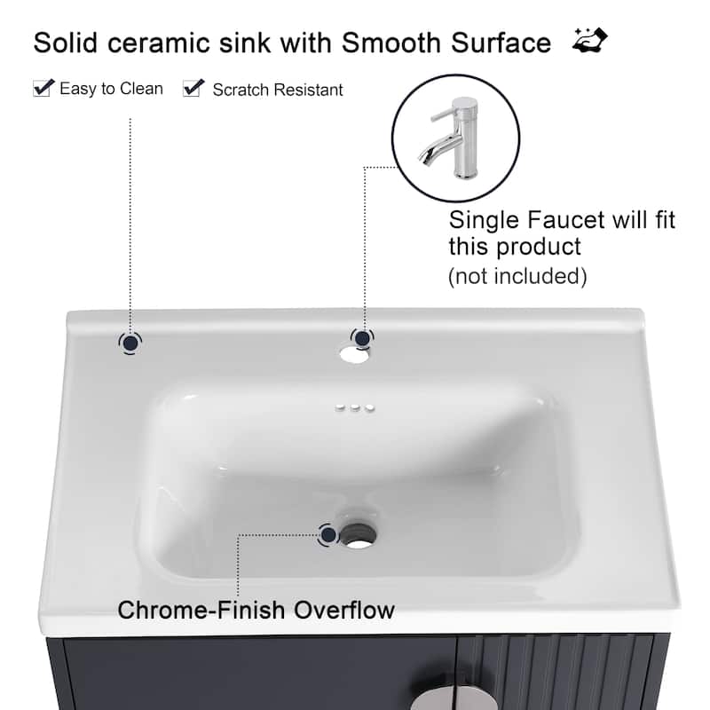 Malwee 24"/28" Floating Bathroom Vanity, Wall Mounted Bathroom Vanity with Ceramic Sink and Soft Close Door
