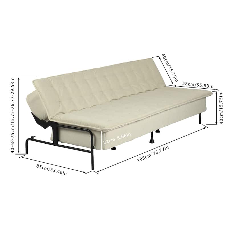 Homy Casa Modern Convertible Sofa Bed, Beige Futon Couch with Metal Frame