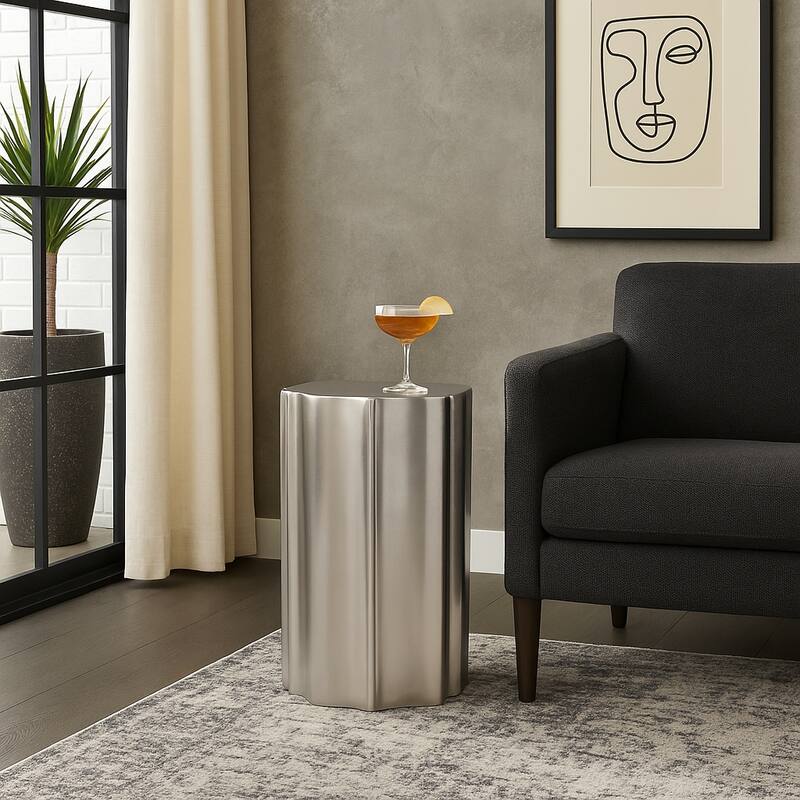 Aluminum Side Table Sculpted Base Modern Narrow Spaces Home Decor - 22.0"