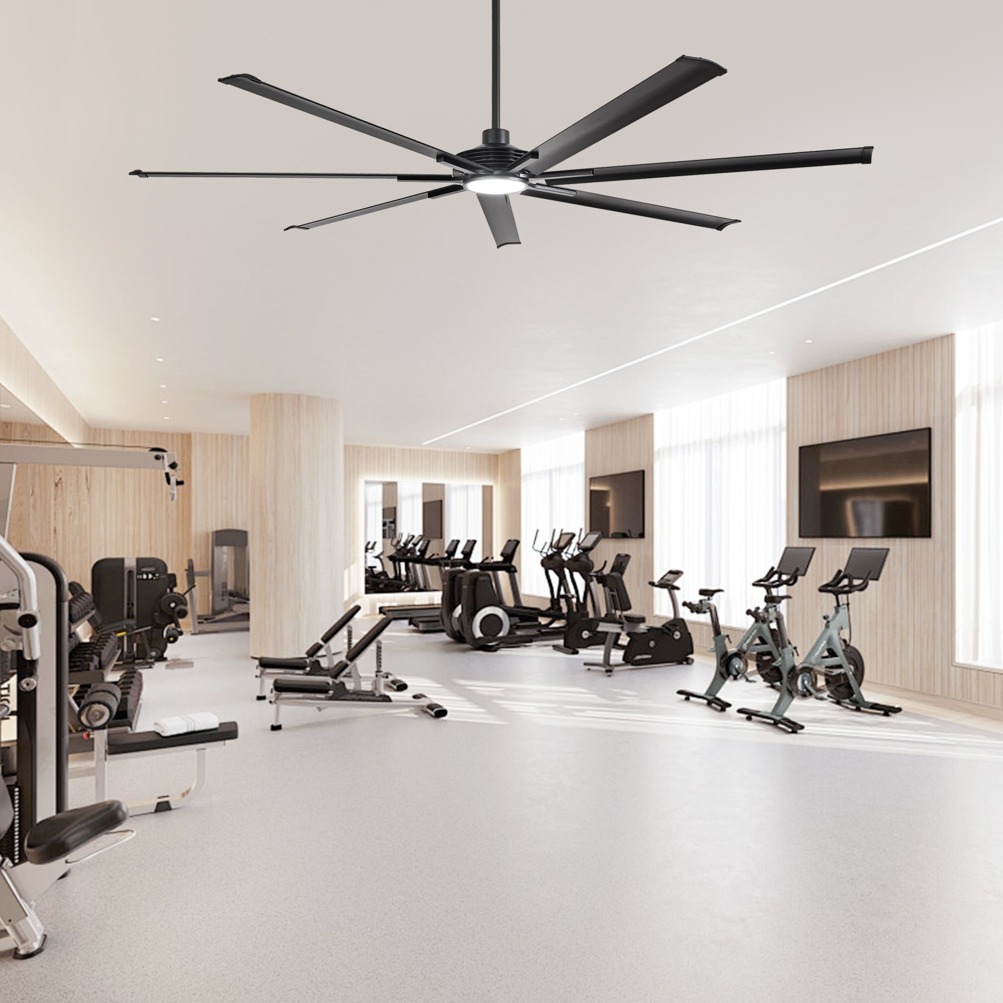 84"/ 100" Black Aluminum Industrial Extra Large Commercial Ceiling Fan with Light and Remote