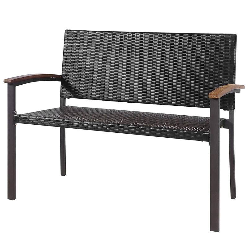 Costway Outdoor Patio Rattan Wicker Bench Loveseat Chair Armrest - See Details - as pic shows