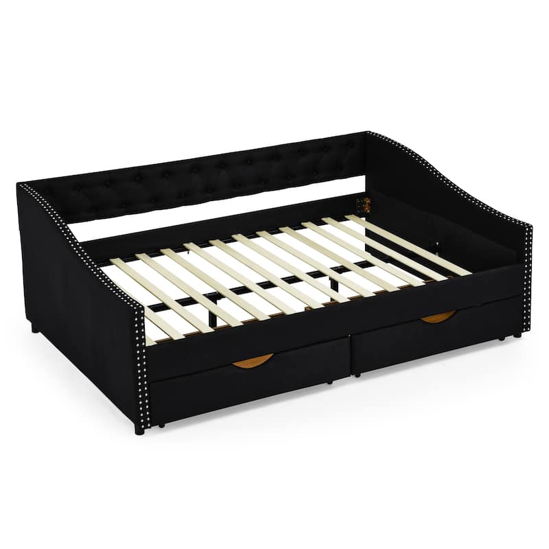 Full Size Daybed with Drawers Upholstered Tufted Sofa Bed