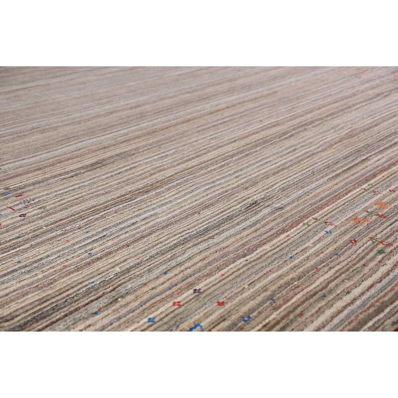 Striped Gabbeh Indian Area Rug Handmade Brown Wool Carpet - 8'0" x 9'8"