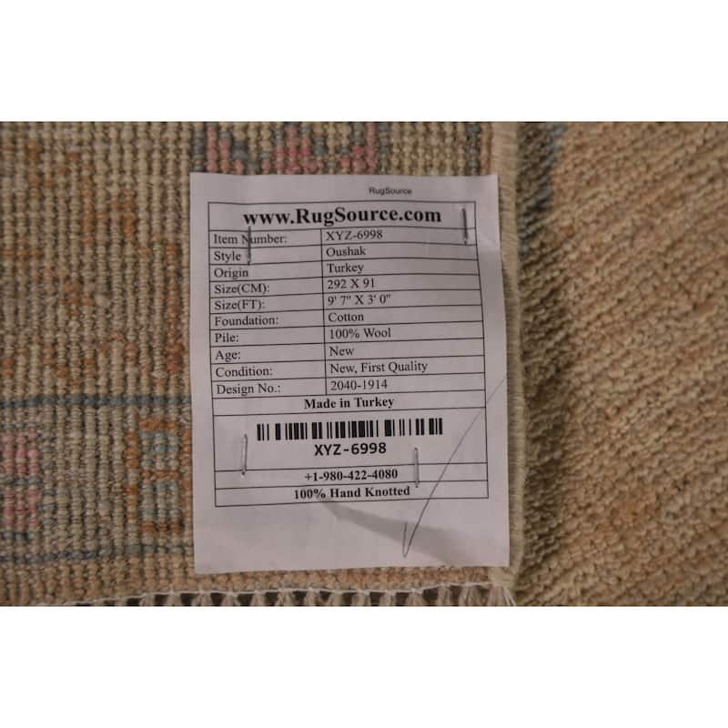 Vegetable Dye Oushak Oriental Runner Rug Handmade Wool Carpet - 3'0"x 9'7"
