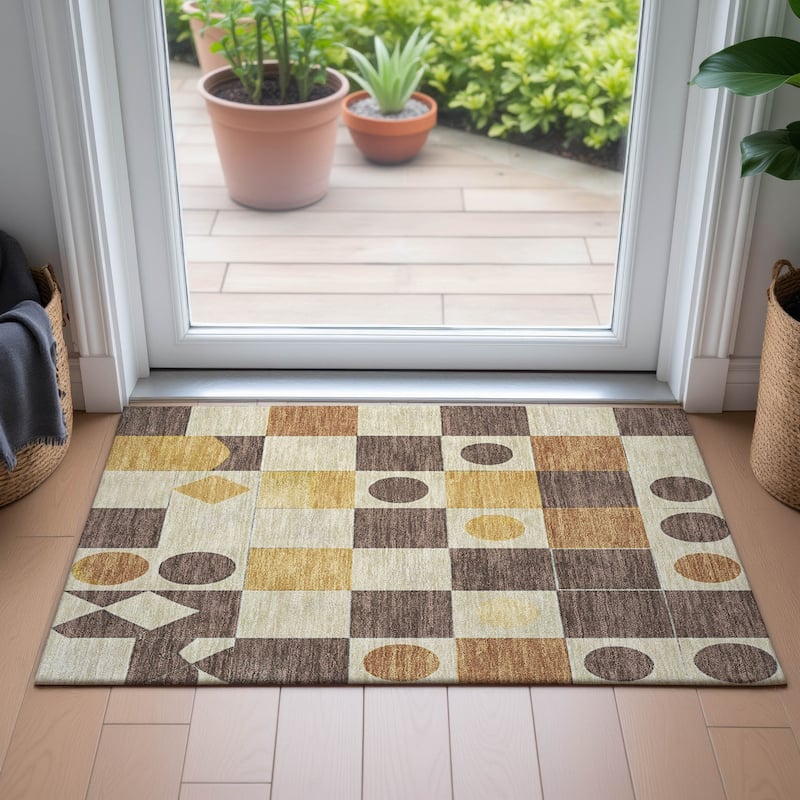 Machine Washable Indoor/Outdoor Casual Contemporary Chantille Rug