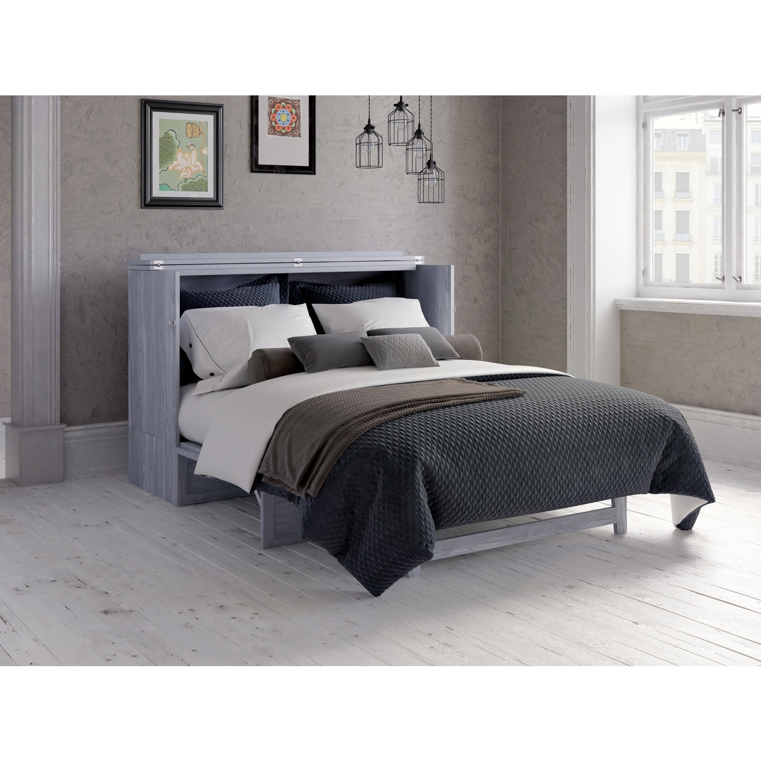 Murphy Bed Chest Driftwood - Space Saving Bed with Storage - Furniture