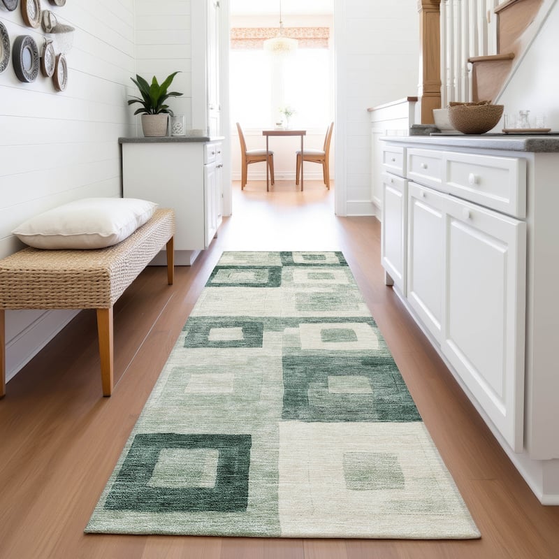 Premium Washable Super Soft Blocky Contemporary Mayfield Rug - Green - 2'3" x 7'6"