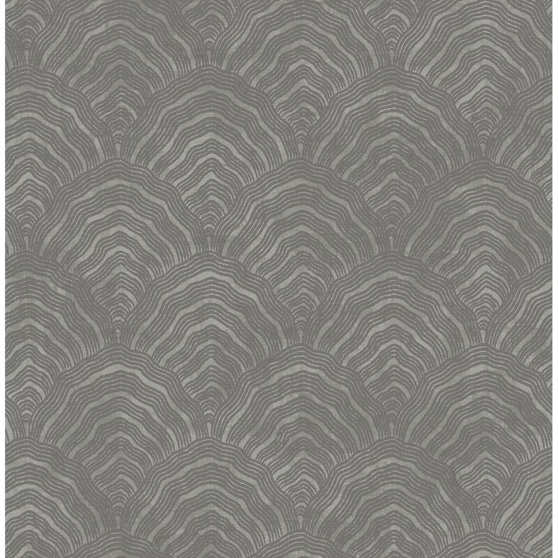 Seabrook Designs Koi Confucius Scallop Unpasted Wallpaper - 20.5 in. W x 33 ft. L - Charcoal and Metallic Silver