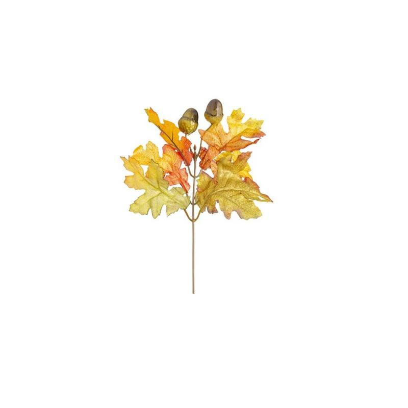 9.5" Orange and Yellow Oak Leaves and Acorns Artificial Autumn Pick