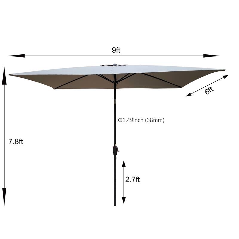 6 x 9ft Patio Umbrella Outdoor Waterproof Umbrella with Crank and Push Button