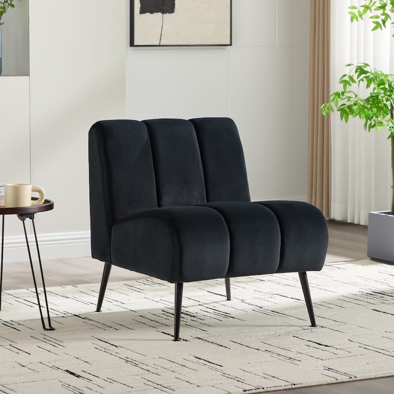 24.4"W Accent Chair,Upholstered Armless Chair with Metal Legs - Black