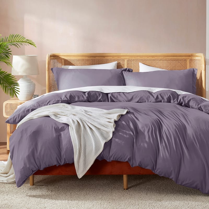 Nestl Ultra Soft Double Brushed Microfiber Duvet Cover Set with Button Closure - Grayish Purple - Twin