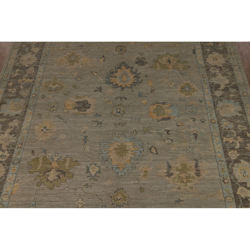 Vegetable Dye Oushak Turkish Area Rug Hand-Knotted Grey Wool Carpet - 8'10" x 11'10"