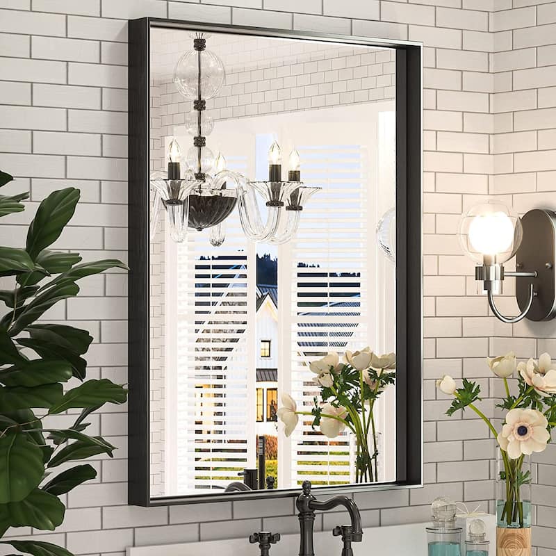 KEONJINN Modern Metal Framed Bathroom Vanity Wall Mounted Mirror - 22x30 - Black